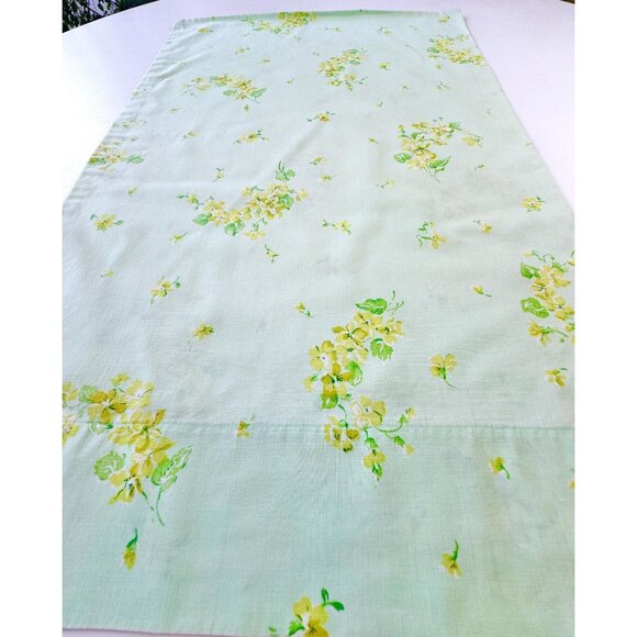 Vintage 70s pillowcase, mint green and lime flowers, Dan River, single casing - Picture 3 of 8